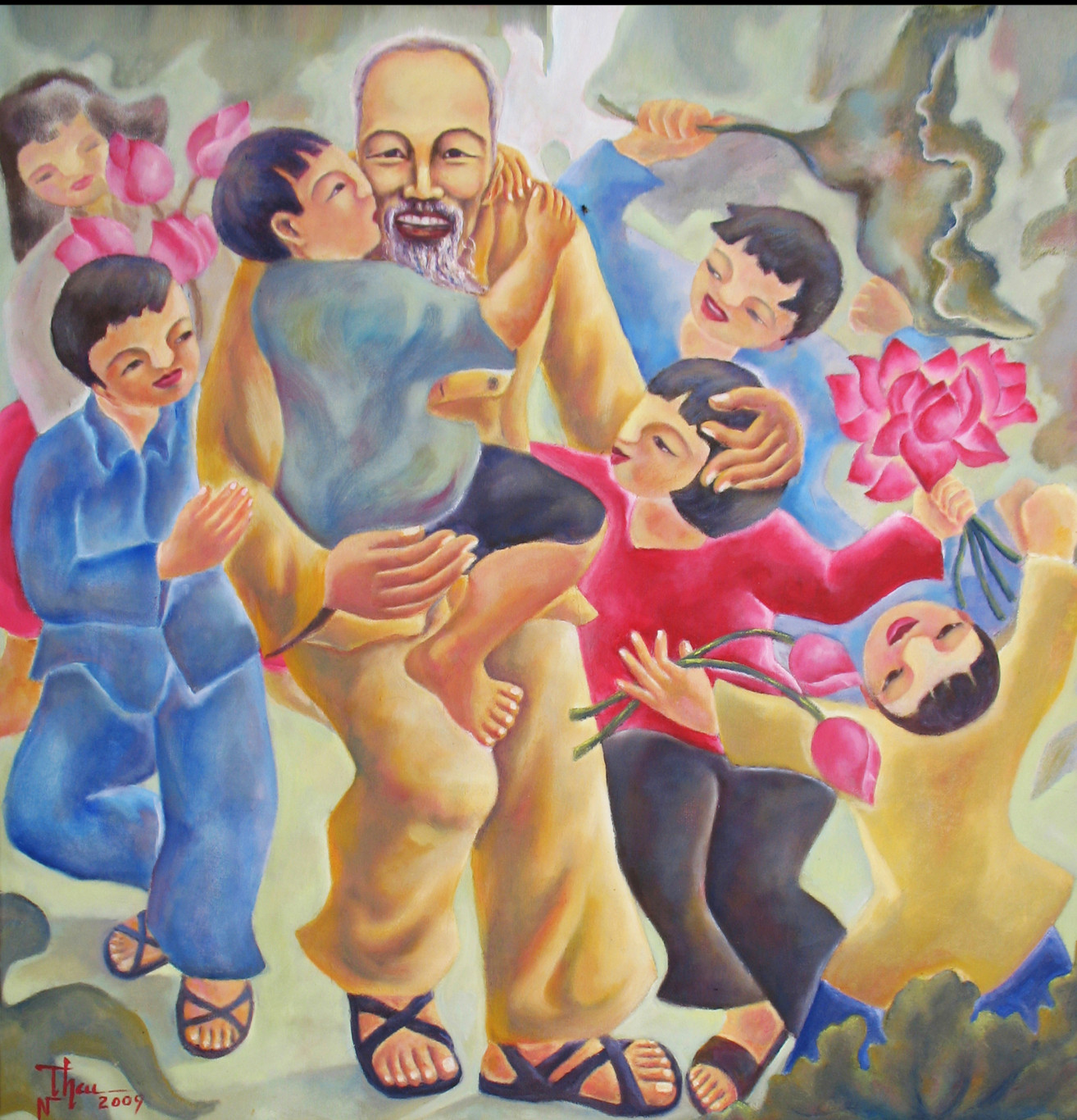 &ldquo;B&aacute;c Hồ với thiếu nhi&rdquo; - Tranh của hoạ sĩ Thanh Th&aacute;i